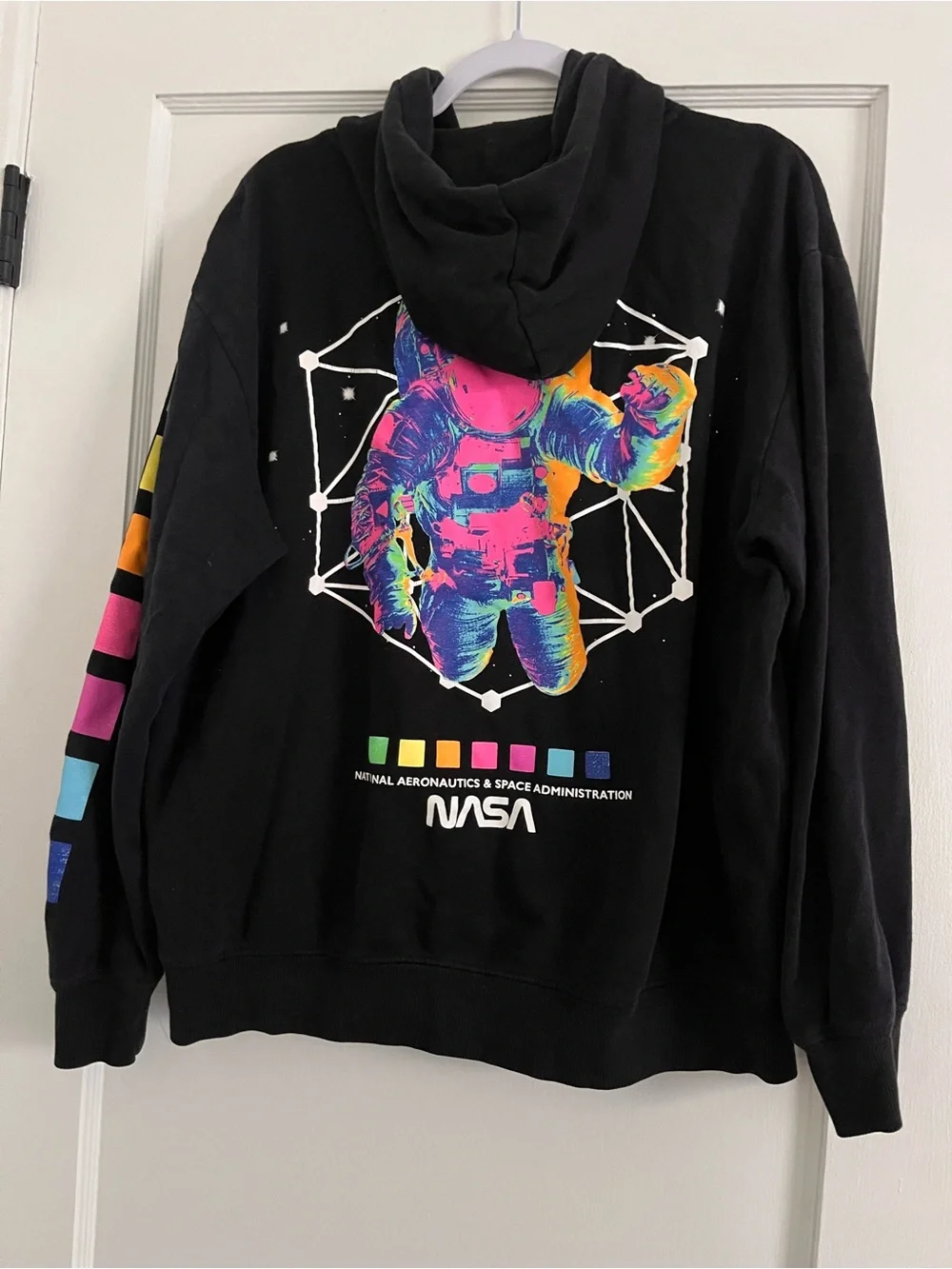 NASA Chemistry Black Crewneck Sweatshirt with Neon Astronaut Graphic